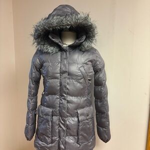 Y2K US Polo Assn Brown Faux Fur Trimmed Hooded Puffer Coat with pockets size S